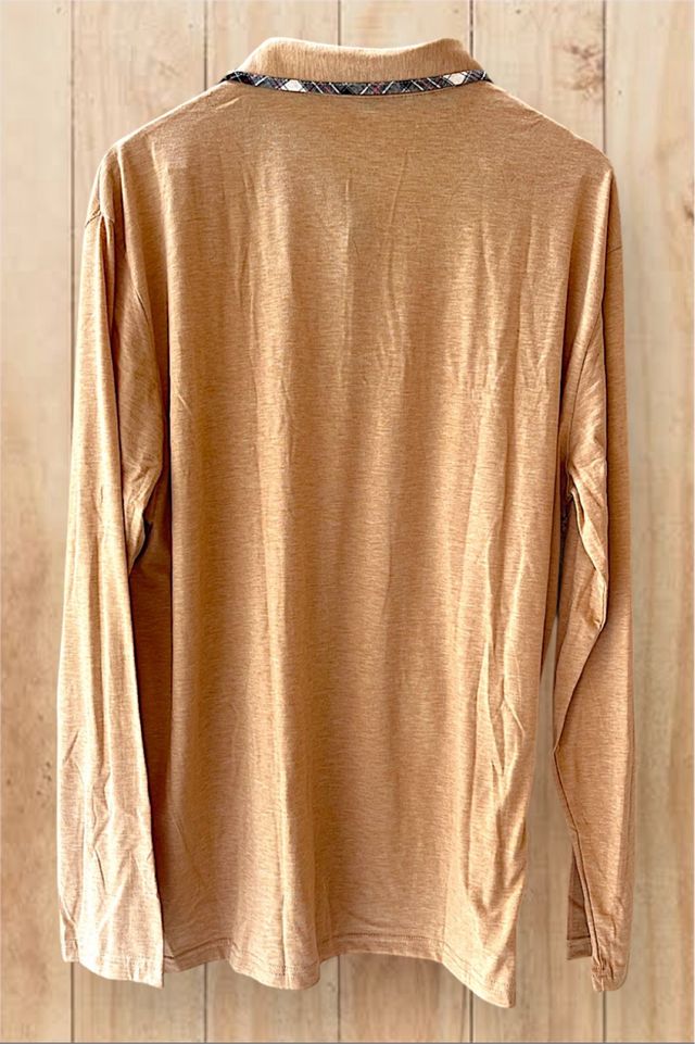 Polo Manga Larga XL Camel Ribete de Cuadros