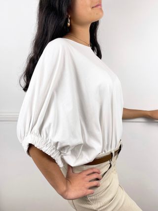 Oversized White Blouse with Built-in Sleeve | S-M