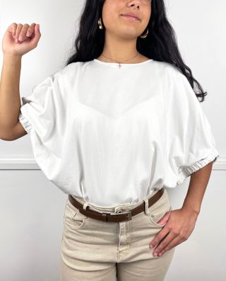 Oversized White Blouse with Built-in Sleeve | S-M