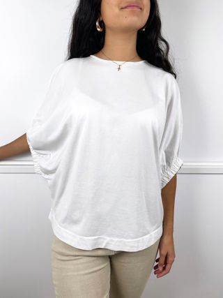 Oversized White Blouse with Built-in Sleeve | S-M