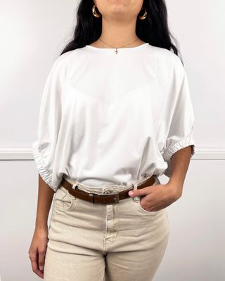 Oversized White Blouse with Built-in Sleeve | S-M