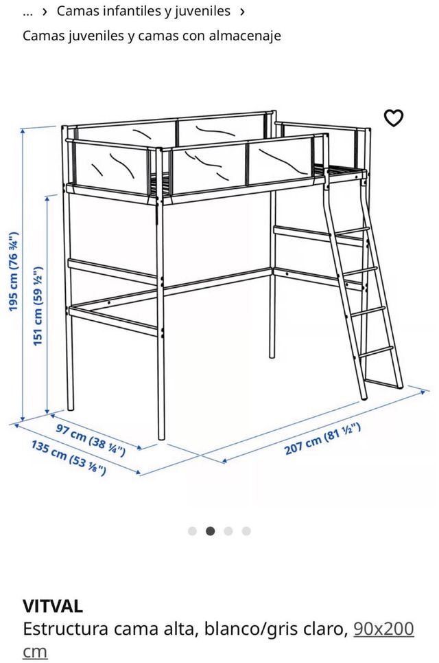 Cama alta VITVAL Ikea 90x200