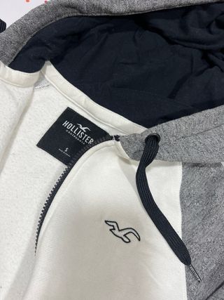 Chaqueta Hollister S Gris y Blanca Cremallera