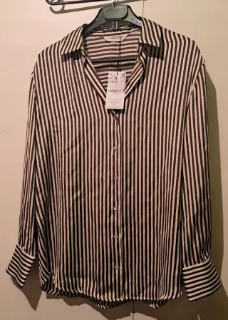 Camisa Raso Rayas Crema y Marrón Manga Larga