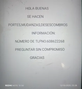 Hola buenas se hacen portes,mudanzas,desescombros