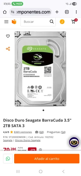 Disco Duro Seagate BarraCuda 2TB SATA 3