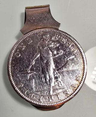 Peso de plata Filipinas 1909 clip billetes 33 grs.
