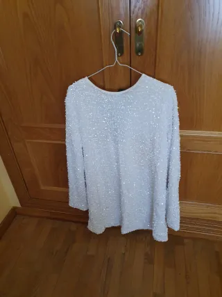 Vestido lentejuelas blanco con lazo negro Talla L