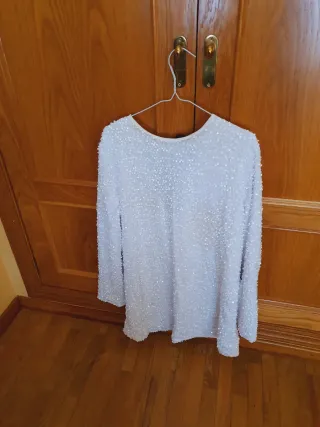 Vestido lentejuelas blanco con lazo negro Talla L