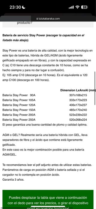 Batería secundaria para camper