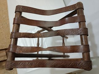 Pareja Banquetas Plegables Vintage Madera Cuero