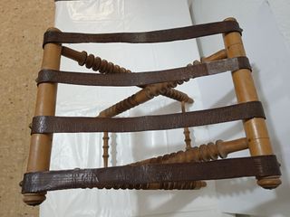 Pareja Banquetas Plegables Vintage Madera Cuero