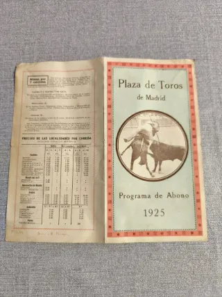 Programa de Abono Plaza de Toros Madrid 1925