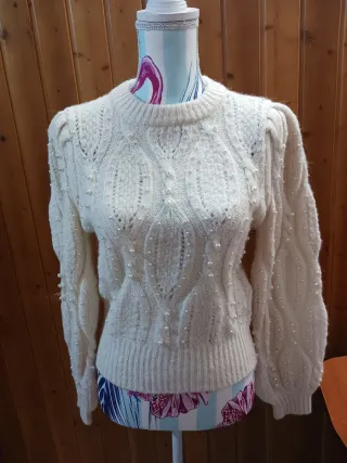 Jersey Zara Mujer Blanco Perlas