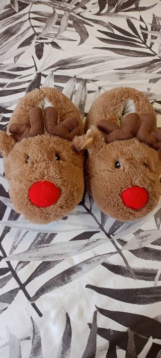 Pantofole Renna Natale Marroni Rosse