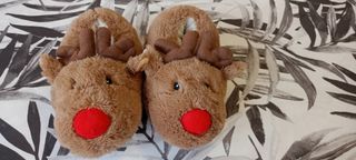 Pantofole Renna Natale Marroni Rosse