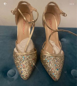 Scarpe con tacco glitter oro multicolor