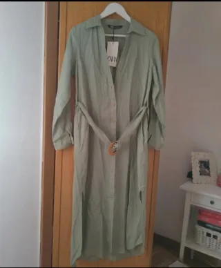 Vestido largo lino Zara verde