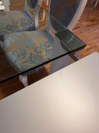 Mesa Comedor Cristal 140x90 + 6 Sillas Tapizadas