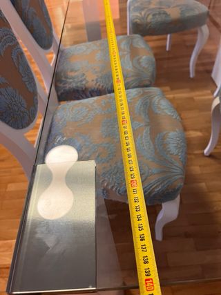 Mesa Comedor Cristal 140x90 + 6 Sillas Tapizadas