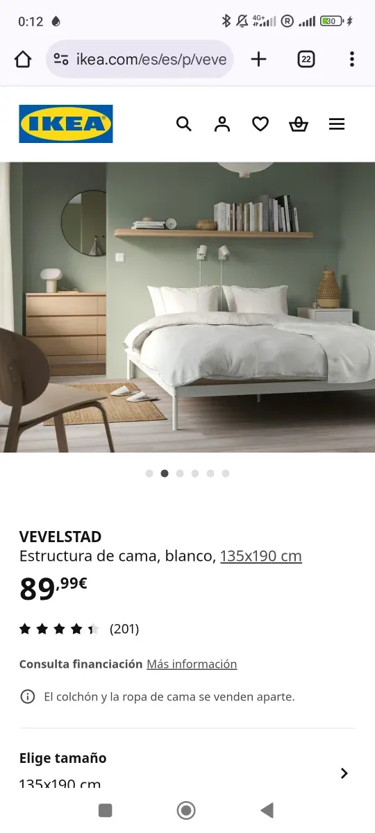 Estructura de cama IKEA VEVELSTAD blanca