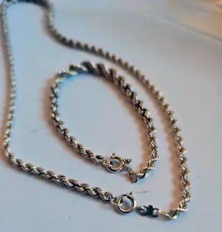 Juego de cadena y pulsera trenzadas plata de ley