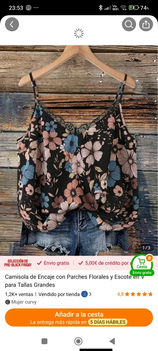 Blusa con bretelle in pizzo floreale taglia XXXL