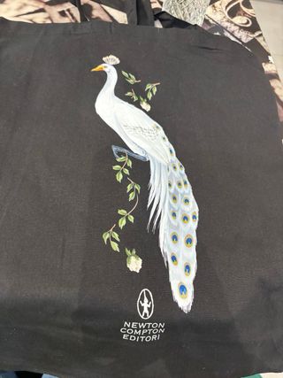 Borsa tote nera stampa pavone Newton Compton