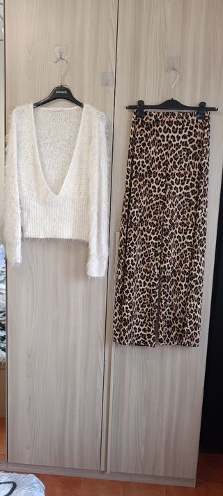 Set Taglia S Pantalone Maculato e Maglione Crop