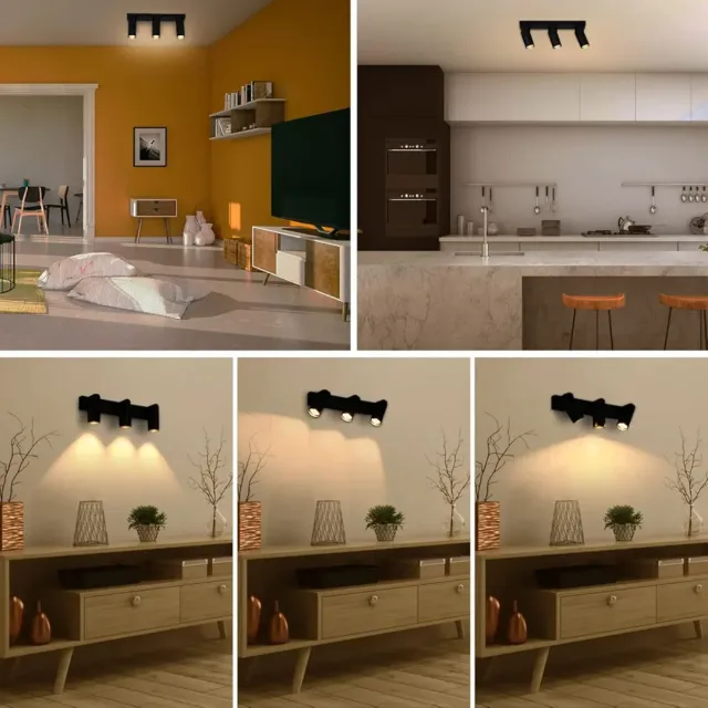 Lámpara Techo 3 Focos Giratorios Negro