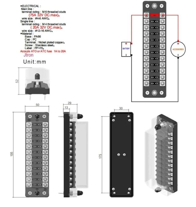Caja fusibles 12 vías náutica/automoción