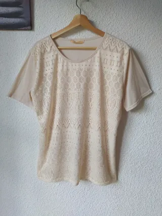 Blusa Crema Encaje Vintage Talla XL/XXL