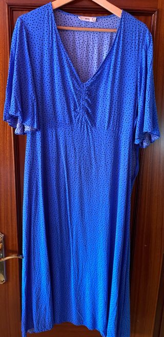 Vestido largo Mango azul lunares