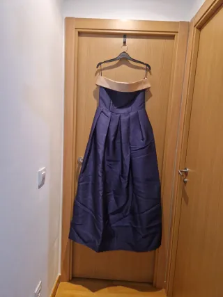 Vestido de ceremonia azul y beige
