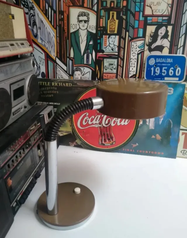 Lámpara Escritorio Vintage 70s Marrón/Plata
