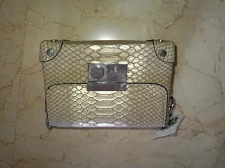 Bolso efecto piel de serpiente, Beige y Dorado Nue