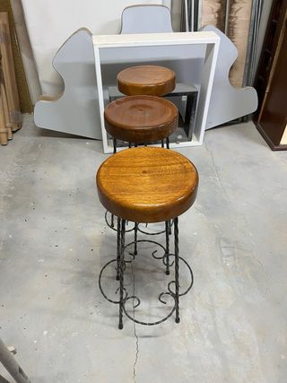 3 Sgabelli Legno e Ferro