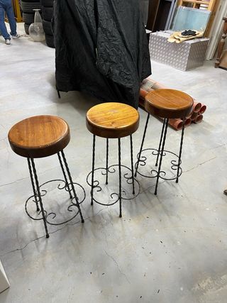 3 Sgabelli Legno e Ferro