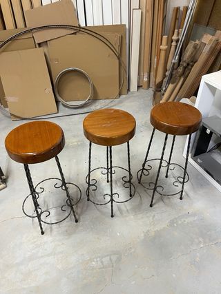 3 Sgabelli Legno e Ferro