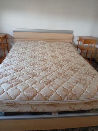 Estructura cama matrimonio madera y tela