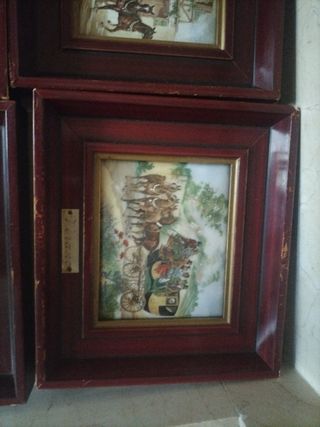 4 Cuadros pequeños Estaciones  años Vintage Madera