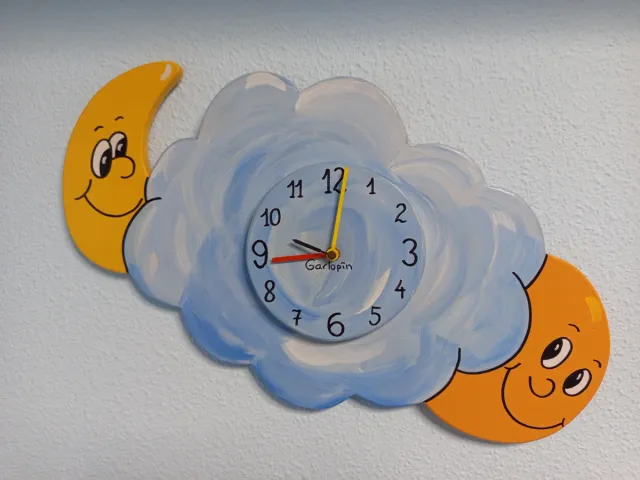 Reloj Pared Infantil Madera Sol Luna