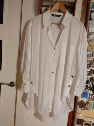Camisa Zara Blanca Asimétrica Talla Única