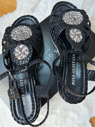 Sandalias Pons Quintana Negras Plata