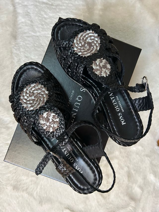 Sandalias Pons Quintana Negras Plata