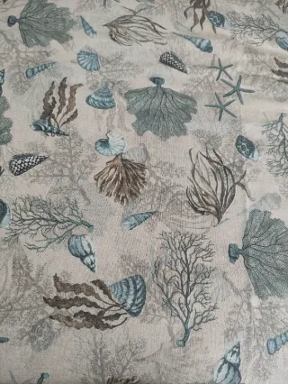 Tela loneta diseño estrellas y corales turquesa