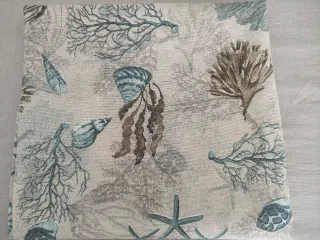 Tela loneta diseño estrellas y corales turquesa