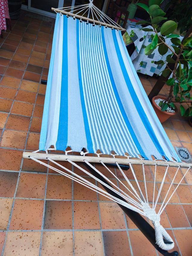 Hamaca jardín/terraza rayas azul y blanco