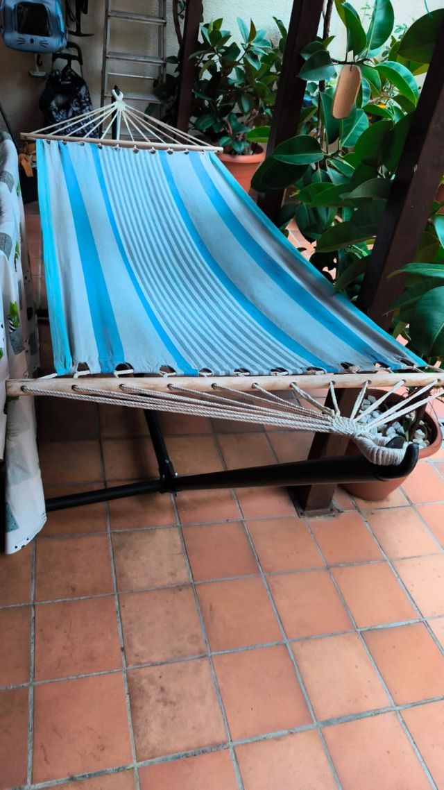 Hamaca jardín/terraza rayas azul y blanco