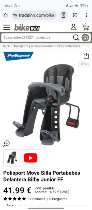 Silla delantera bici EOTM Junior para bicicleta